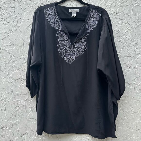 DIANE VON FURSTENBURG Silk Tunic Blouse Top Women’s Size 1X Boho Embroidered - Picture 1 of 9